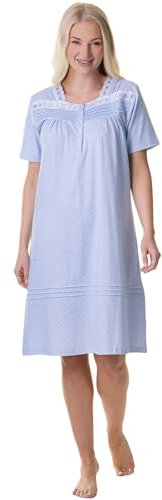 Camille Womens Blue Short Sleeve White Polka Dot Nightdress 14-16