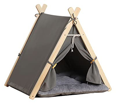 Galatée Katzenzelt, Haustier-Tipi Mit Abnehmbarem, Waschbarem Kissen, Einfach Zu Montieren, Waschbares Hundezelt, Tragbares Katzenhaus, Süßes Katzenbett(Grau)