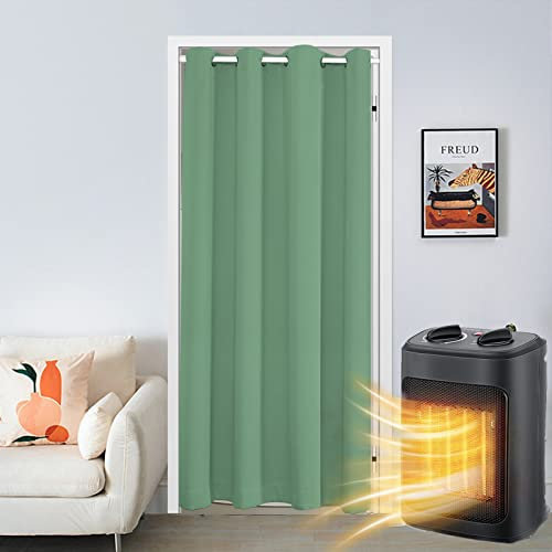 SK Studio Rideau Occultant Isolant Thermique, Rideaux à Oeillets Anti Froid Rideau Séparation de Pièce Anti Bruit pour Salon et Cuisine Vert Clair, 86x203cm