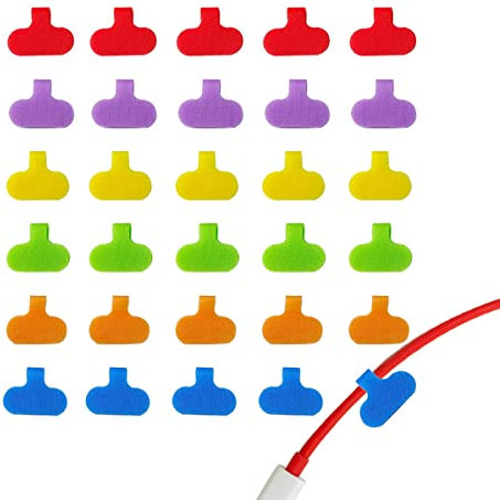 30 PCS Cable Labels, Cord Labels, Wire Labels, Cable Labels for Electronics, Multicolor Cable Labels, Cord Label, Writable Oval Cable Tags, for Management and Ldentification