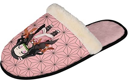 Roffatide Anime Dämon Slayer Fuzzy Hausschuhe Kamado Nezuko Nette Haus Hausschuhe Geschlossene Zehe Open Back Hausschuhe für Frauen Mann M