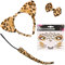 Balinco Leopard Kostüm Set, Leoparden Ohren Haarreif, Fliege, Schwanz, Gesicht Aufkleber Schmucksteine, Safari Outfit Damen, Karneval, Fasching, Halloween