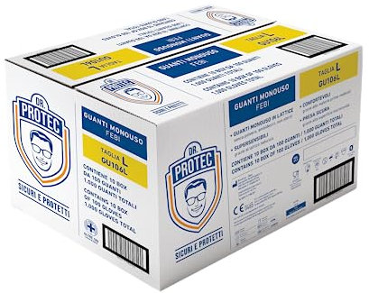 Bericah Dr. Protec,Febi Senza Polvere,Guanti in Lattice,Taglia L,10 BOX DA 100 Pezzi