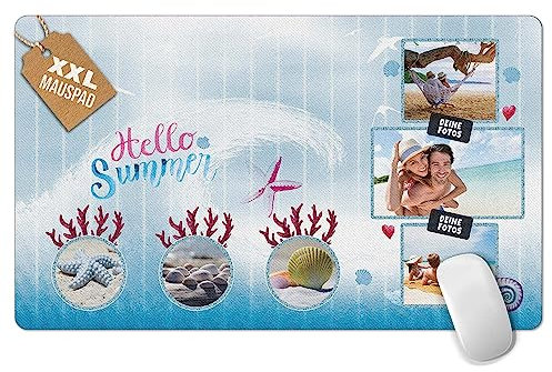 PR Print Royal Großes Mousepad mit Foto selbst gestalten - Urlaub-Fotocollage mit 3 Fotos - Welle und Korallen - XXL Mousepad Bedrucken, Geschenke für Freunde | Schreibtischunterlagen, 600 x 350 mm