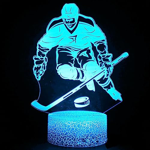 Jinson well 3D Eishockey Spieler Lampe led Illusion licht Nachtlicht, 7 Farbwechsel Touch Switch Tisch Schreibtisch Dekoration Lampen mit Acryl ABS Base USB Kabel Spielzeug
