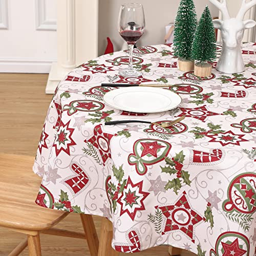 Hapterouse Wipeable Christmas Tablecloth Round Waterproof and Oil-Proof Xmas Table Cover Polyester Fabric Table Cloth for Christmas Party Winter Home Decor,60 inches