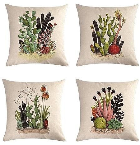 Kissenbezug 70x70cm 4er Set Pflanze Kaktus Blumen Kissenhülle Moderne Samt Dekorative Kissenhülle Outdoor Kissenhuellen Waschbar Deko Sofakissen Zierkissen für Stuhl Bett Garten Schlafzimmer