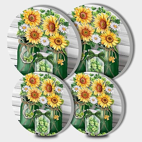 Walarky Sunflower and Leaves Picture Round Hob Covers 4-Piece Stove Plate Cooker Hob Covers for Cookers Top Burner Gas Range Protector Cookware Accessories Cooktop Farmhouse Decor