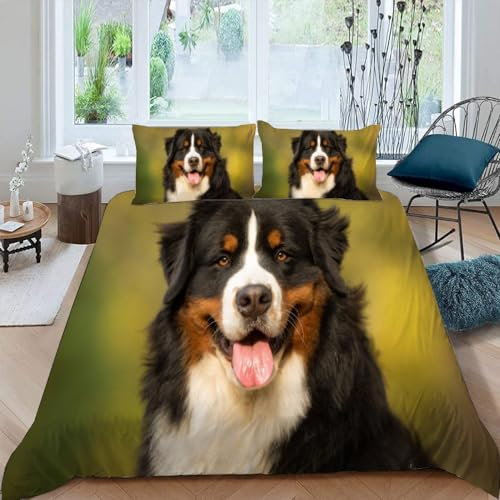 NYSMGS Bettwäsche 135x200 Mädchen Jungen Berner Sennenhund 3D Druck Sommer Leicht Mikrofaser Bettbezug Hund Tier Zimmer Dekor Bettwäsche-Sets 3Teilig mit Reißverschluss und 2 Kissenbezüge 80x80