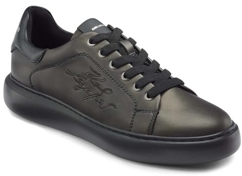 Karl Lagerfeld Paris Damen metallischem Leder zum Schnüren, gesticktes Logo Sneaker, Silber, 40 EU