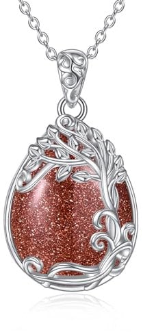 YAFEINI Baum des Lebens Goldsandstein Kette 925 Sterling Silber Lebensbaum Anhänger Halskette Schmuck für Damen Mädchen (JJ-Baum des Lebens Goldsandstein Kette)