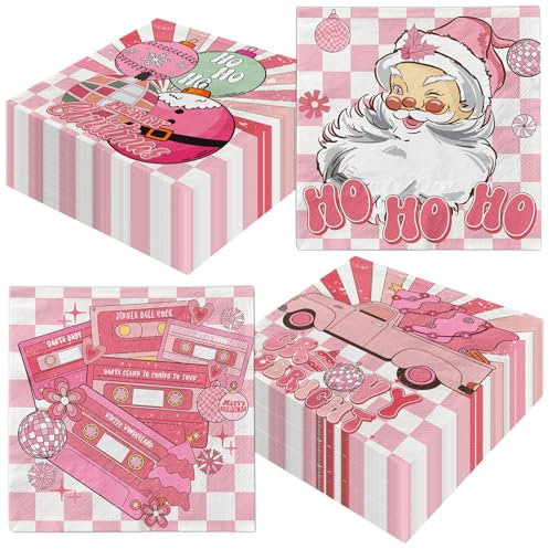 Lenyunge Rosa Weihnachtsdekoration-Servietten-Set, 40 Stück Ho Ho Ho Weihnachtsservietten Supplies Groovy Thema Hip Hop Weihnachtsmann Weihnachtszubehör für Winter Thema Xmas Urlaub, Weihnachten