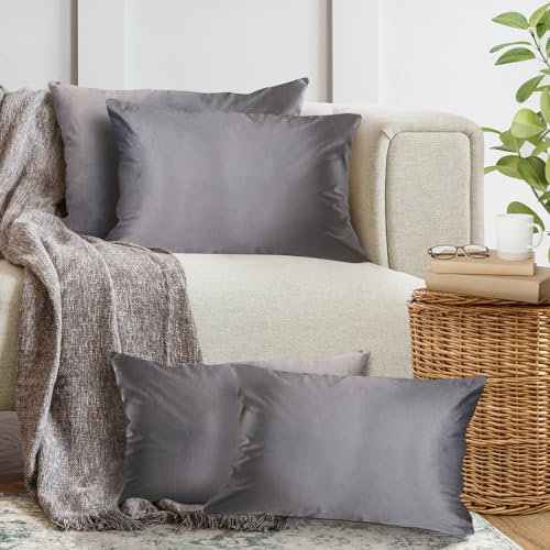 4er Set Sofakissen mit Füllung und Bezug 40x60cm weiche Kissenhülle mit Dekokissen Couchkissen für Sofa, Schlafzimmer, Wohnzimmer, Balkon, anthrazit Nebula, flauschig, mit verstecktem Reißverschluss