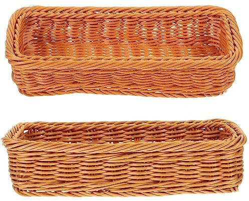 Amosfun Storage Baskets Wicker 2pcs Rattan Basket Kitchen Storage Boxes Silverware Organizer Woven Food Holder