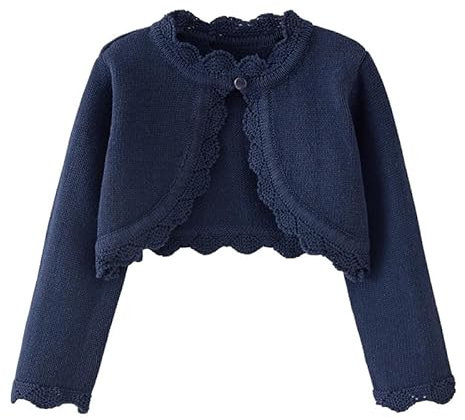 Cardigan con volant in tinta unita per neonata manica lunga maglione lavorato a maglia per bambini con chiusura a un bottone bolero coprispalle 100 blu scuro 2-3 anni
