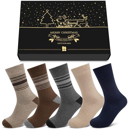 Chalier Cozy 5 Paar Thermosocken für Herren, dicke warme Wollsocken für den kalten Winter, Business Arbeits Wander und Wanderstiefelsocken, mit Geschenkbox