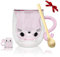 Yuragim Süße Katzen Tasse mit Henkel&Löffel 300 ml Doppelwandige Gläser Tasse Katzenbecher Kaffeetasse Teegläser Katzentasse Geschenke für Frauen Frau Katzenliebhaber Geburtstag Valentinstag Muttertag