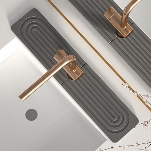 LeKuni Tappetino scolapiatti per lavello, ciottoli, in pietra, per lavabo, paraspruzzi per rubinetto, tappetino assorbente, per cucina e bagno [grigio scuro, 60 x 10 cm)