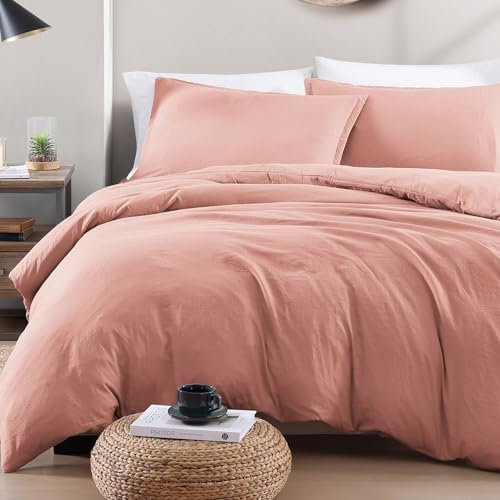 LANE LINEN 4-Piece King Bedding Set - Pre-Washed Microfiber Duvet Cover, Fitted Sheet, and Pillowcase – Cozy and Durable (Rose Dawn)