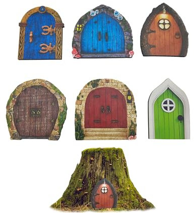 TUKEVA 6 Pièces Porte Fée Porte lutin de jardin Porte de Jardin Elfique Miniature Porte Elfe Décoration de Tronc d'arbre Décoration de jardin féerique et décoration d'arbre en extérieur (6, Couleur A)