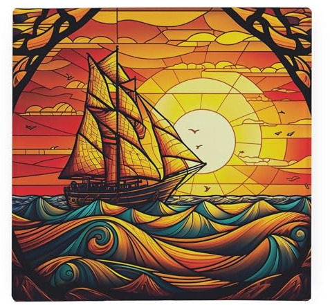Stained Glass Boat Worktop Protector - Nautical Sailor Kitchen Gifts - Smooth Chopping/Cutting Board Trivet with Non-Slip Feet 30cm x 30cm (12 x 12)