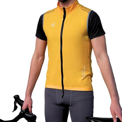 IMPALAPRO Fahrradweste Herren Softshell Winddichte und Atmungsaktive Radweste Herren für Rennrad & MTB – Ultraleichte Fahrrad Weste Herren mit Reflektoren & Taschen (S, Senfgelb)