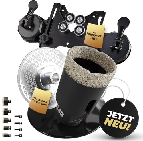SilexTools Profi Diamant Fliesenbohrer Set - 11teilig [6|8|10|14|25|30|40|50|68mm] mit Bohrkronen, Schleifscheibe und Positionierhilfe, Diamantbohrer für Fliesen Granit Naturstein Feinsteinzeug