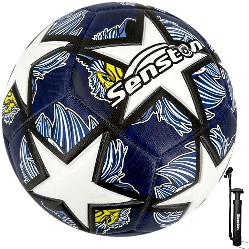 Senston Fussball Größe 5 mit Outdoor Ready 3D Texture, Weich Fußball Ball mit Pumpe für Reguläre Spiele, Training und Fußball Unterricht