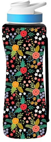 SLEILIN 32oz Cute Printed Sleeve Compatible With Cirkul Water Bottle For Plastic And Stainless Steel Bottles 32oz Neoprene Sweat-Wicking Material Insulated Cover Designed With Handles (English Garden)