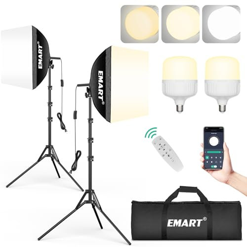 EMART Softbox Fotostudio Set 40 x 40cm, Soft Box Beleuchtung 2 x 50W 3000-6000K LED Studio Licht Kit für Studio Porträts,Video, Fotografie