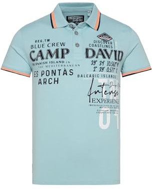 Camp David Herren Poloshirt mit Trikotkragen und Logo Artworks Sea Mint L