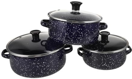 FONDOTIN Cacerola Esmaltada Pequeña Con Doble Asa, Juego De 3 Piezas, Material Esmalte Resistente, Antiadherente, Para Uso Doméstico y Oficina, Apta Para Sopa y Guisos