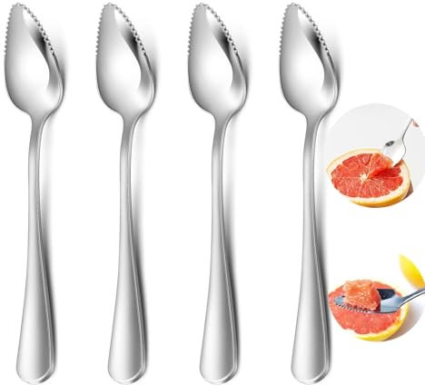 Lot de 4 cuillères à pamplemousse en acier inoxydable avec dents - Cuillères à dessert inoxydables - Passent au lave-vaisselle - Cuillères à agrumes pour pamplemousse, pomelo et desserts - 16,7 cm