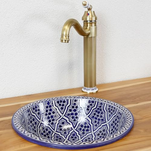 Casa Moro Waschbecken Rund, Keramik Aufsatzwaschbecken für Badezimmer und Gäste-WC, Einbauwaschbecken ohne Hahnloch und ohne Überlauf/Waschschale Aufsatzbecken