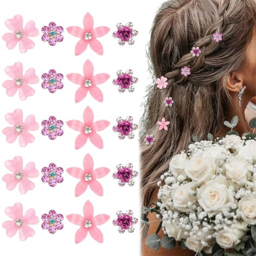 CULEO Clips,Lot de 20 épingles à cheveux en forme de fourche à fleurs roses et strass pour femme