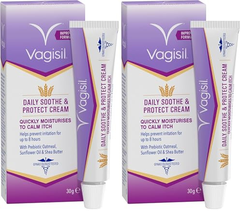 Vagisil Daily Soothe & Protect Cream For Women & Sensitive Skin With Natural Prebiotic Oatmeal, Gentle Formula For Daily Use, Fragrance Free, 30g (Pack of 2)