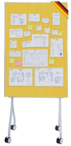 OfficeMarshal Moderationwand Doppelseitig 80 x 120 cm Präsentationstafel mit feststellbaren Rollen - Filztafel Pinnwand - Stabiler Metallrahmen - Giant (Gelb)
