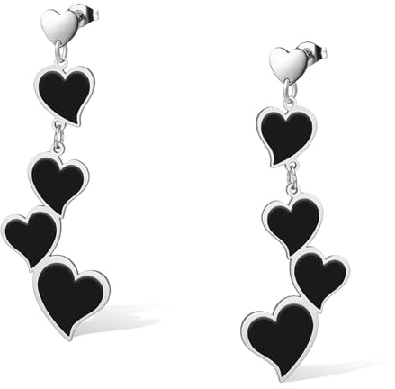 SIPURIS Schwarze Herz-Ohrringe für Frauen, Punk-Rock, lange Liebe, Herz-Ohrstecker, trendige Hochzeitsohrringe, Geburtstagsschmuck
