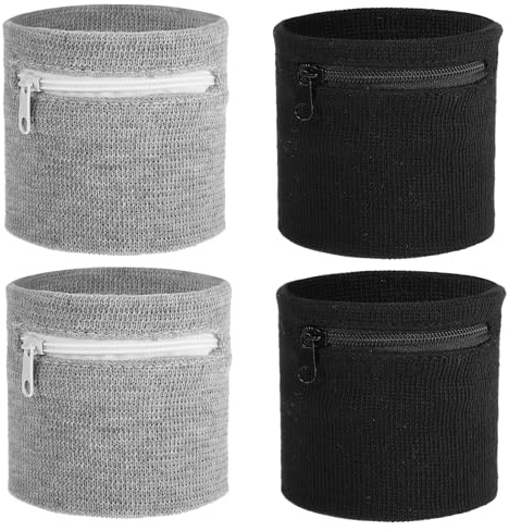 4 Stück Schweißband Handgelenk Schweißband Sport Wristband Reißverschluss Handgelenk Beutel mit Reißverschluss Tasche Schweißbänder Set für Fußball Basketball Tennis Sport
