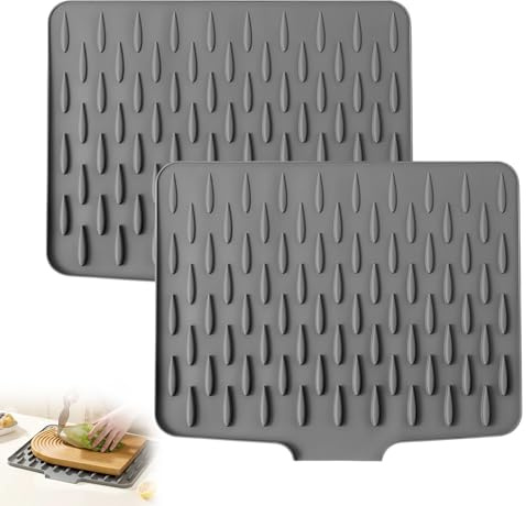 Abtropfmatte Geschirr Abtropfmatte Spüle Silikon, 2 PCS 40x32cm Vicloon Abtropfmatte Geschirr Rutschfestes Matte mit Rillenstruktur für Küchenarbeitsplatten