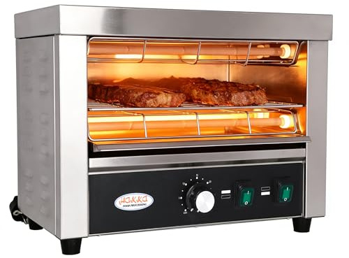 Hakka Gril salamandre professionnel, 2100 W, avec Ramasse-Miettes Amovible, Idéal pour Les Pizzas, Les Steaks et Les Sandwichs - 2 éléments Chauffants en Quartz