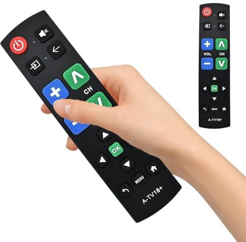 Big Button Universal Remote Control, Big Button TV Remote Control, Universal TV Remote Control, Compatible with Major TV Brands, Easy to Use, Black (2xAAA Batteries Not Included)
