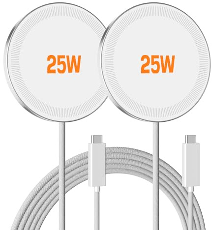 25W Magnetic Wireless Charger: Qi2.2 Qi2 Fast Charging Pad for iPhone 17 16 15 14 13 12 Pro Max, Samsung Galaxy S26 S25, Google Pixel 10, AirPods-Slim Portable for Desk Bedside Travel-White 2 Pack