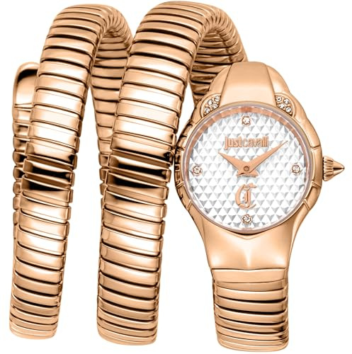Just Cavalli Signature Snake Amanta - Damen-Armbanduhr Quarz Mode Armband und Edelstahlgehäuse Farbe Gold Analoges Zifferblatt Grau - JC1L393M0035