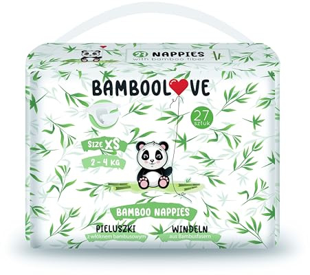 BAMBOOLOVE Bambus-Einwegwindeln - Hypoallergene, ökologische Windeln für Babys - Keine Hautirritationen und Windelausschlag - Weich und bequem nappy - Ohne Chemikalien - Biologisch abbaubar - XS - 27