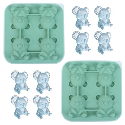 Koala Eiswürfelform Silikon, 2 Stück 4 Gitter Koala Eiswürfel mit Deckel und Trichter, Tiermotiv Eiswürfelschale für Cocktails, Whiskey, Party, BBQ, Backen