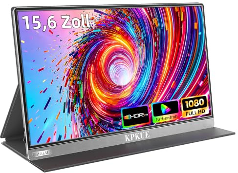 KPKUE 15,6” Portable Monitor, 1080p FHD HDR, mit Schutzhülle & Lautsprecher | Tragbarer Erweiterung Dispaly, im Sonnenlicht lesbar, USB-C/HDMI, Mehr Arbeitsfläche auf Reisen &Büro für Laptop/Mac/PC/Phone