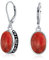 3Ct Natürliche Rote Koralle Kuppel Oval Western Stil Lünette Set Hebel Zurück Baumeln Ohrringe Für Frauen .925 Sterling Silber