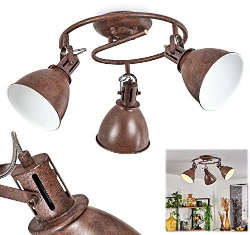Deckenleuchte Koppom, spiralförmige Deckenlampe aus Metall in Rost/Weiß, 3-flammig, m. verstellbaren Strahlern, 3 x E14-Fassung, Spot im Retro/Vintage Design, ohne Leuchtmittel