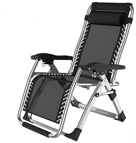 DQCHAIR Extra breiter Patio Liegestuhl Schwerelosigkeit Liege Terrasse faltbar einstellbar Liege Outdoor Büro Strand Liege Unterstützung 200kg (Color : Black, Size : 72 x 75 x 80cm)